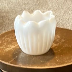 Fenton ruffled edge milk glass vase